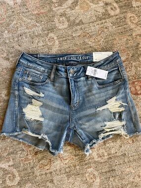 NWT American Eagle Next Level Stretch Midi Cut Off Jean Shorts Sz 10 Low Rise
